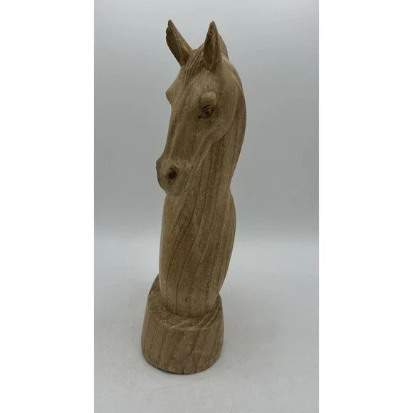 Hand Carved Wood Horse Head Statue Figure 12” Wooden Vintage - Picture 6 of 16